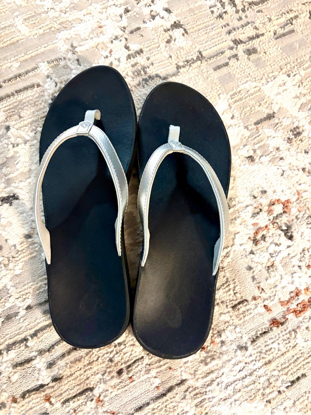 Olukai Silver Metallic Flip Flops with Black Soles - Picture 4 of 6